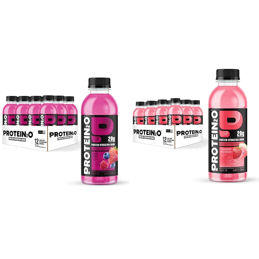 Protein2o Hydration Drink - 2-in-1 Liquid Clear Whey Protein Isolate and Electrolyte Drink - 20g Protein, Vitamins B5, B6 - Post-Workout Recovery - 16.9 Fl Oz - 12 Count Strawberry Watermelon