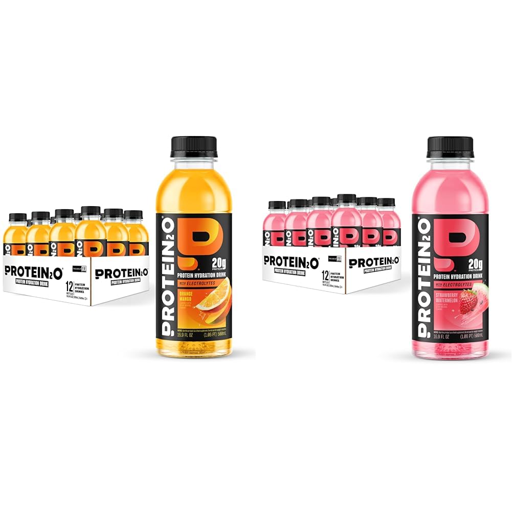 Protein2o Hydration Drink - 2-in-1 Liquid Clear Whey Protein Isolate and Electrolyte Drink - 20g Protein, Vitamins B5, B6 - Post-Workout Recovery - 16.9 Fl Oz - 12 Count Strawberry Watermelon