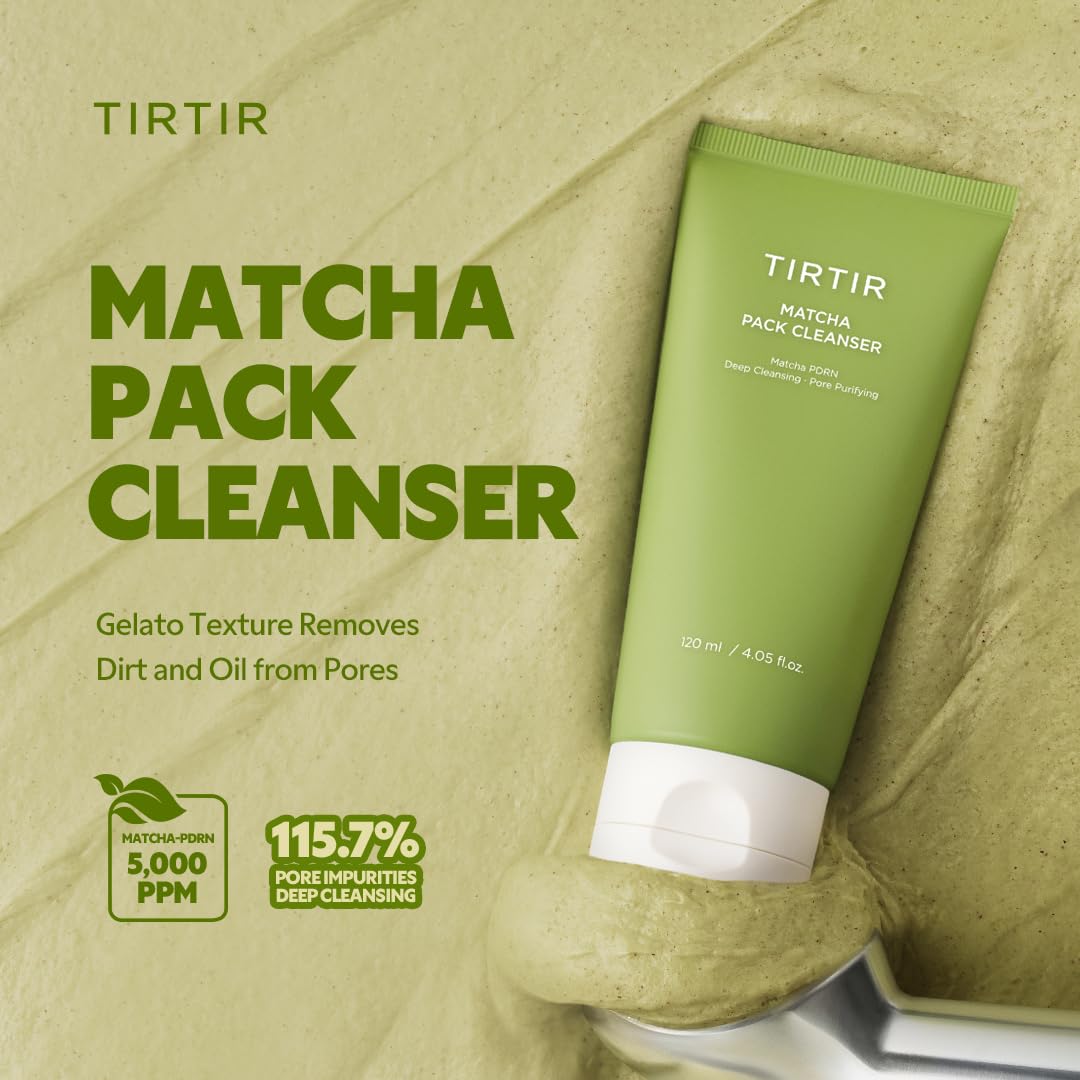 TIRTIR Matcha Pack Cleanser | Deep Pore Cleanser & Exfoliating Face Wash, Gelato-to-Foam, 2-in-1 Blackhead & Sebum Control – 5,000ppm Matcha PDRN + AHA Complex, Korean Cleanser for Sensitive Skin