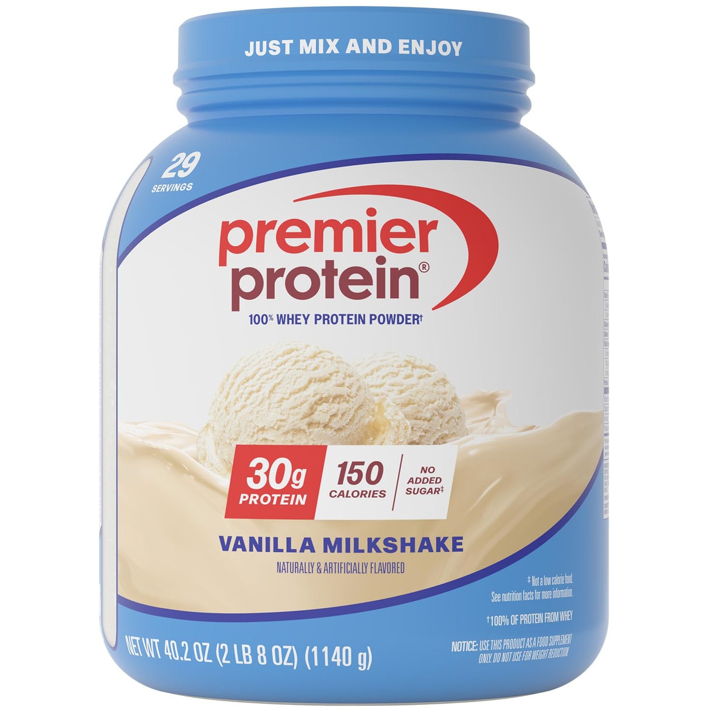 Premier Protein Powder, Vanilla, 100% Whey, 30g High Protein, 17 Servings | No Added Sugar, Supports Muscle Health, Soy & Gluten-Free, 1.5 lb