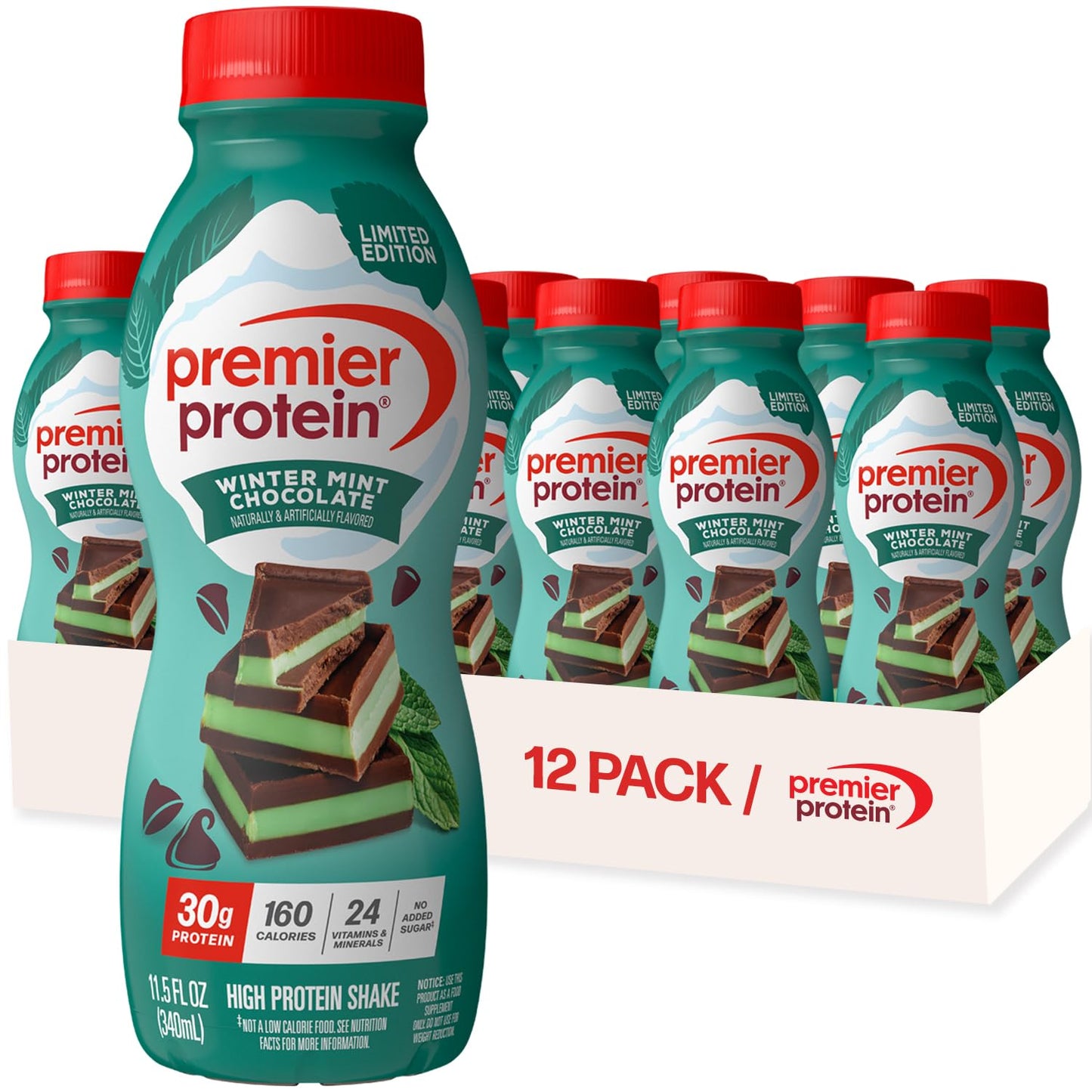 Premier Protein Shake, Chocolate, 30g High Protein, 12 Pack | 160 Calories, 24 Vitamins & Minerals, No Added Sugar, Supports Muscle Health, Gluten-Free, 11.5 oz