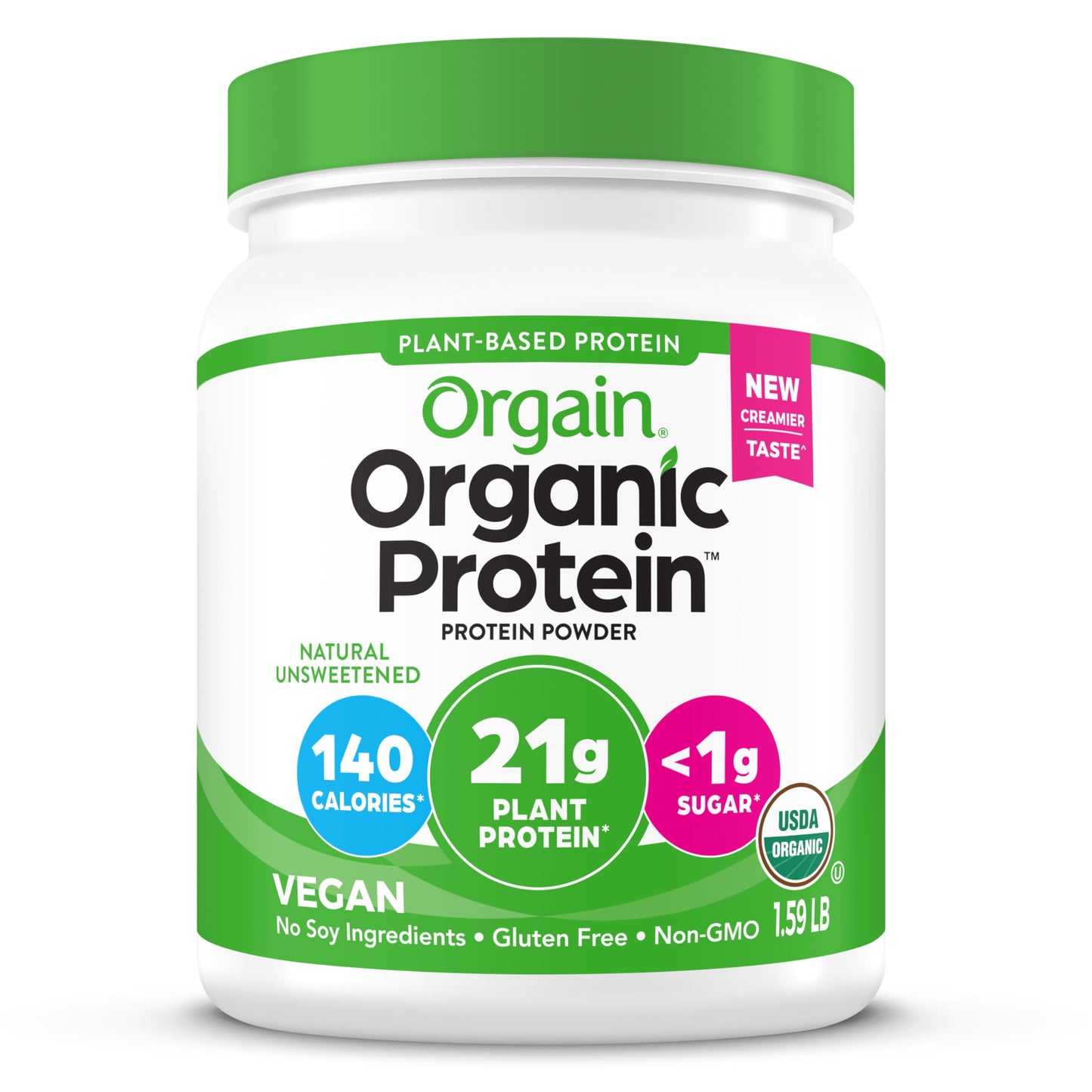 Orgain Organic Vegan Protein Powder, Vanilla Bean - 21g Plant Protein, 6g Prebiotic Fiber, No Lactose Ingredients, No Added Sugar, Non-GMO, for Shakes & Smoothies, 2.03 lb (Packaging May Vary)