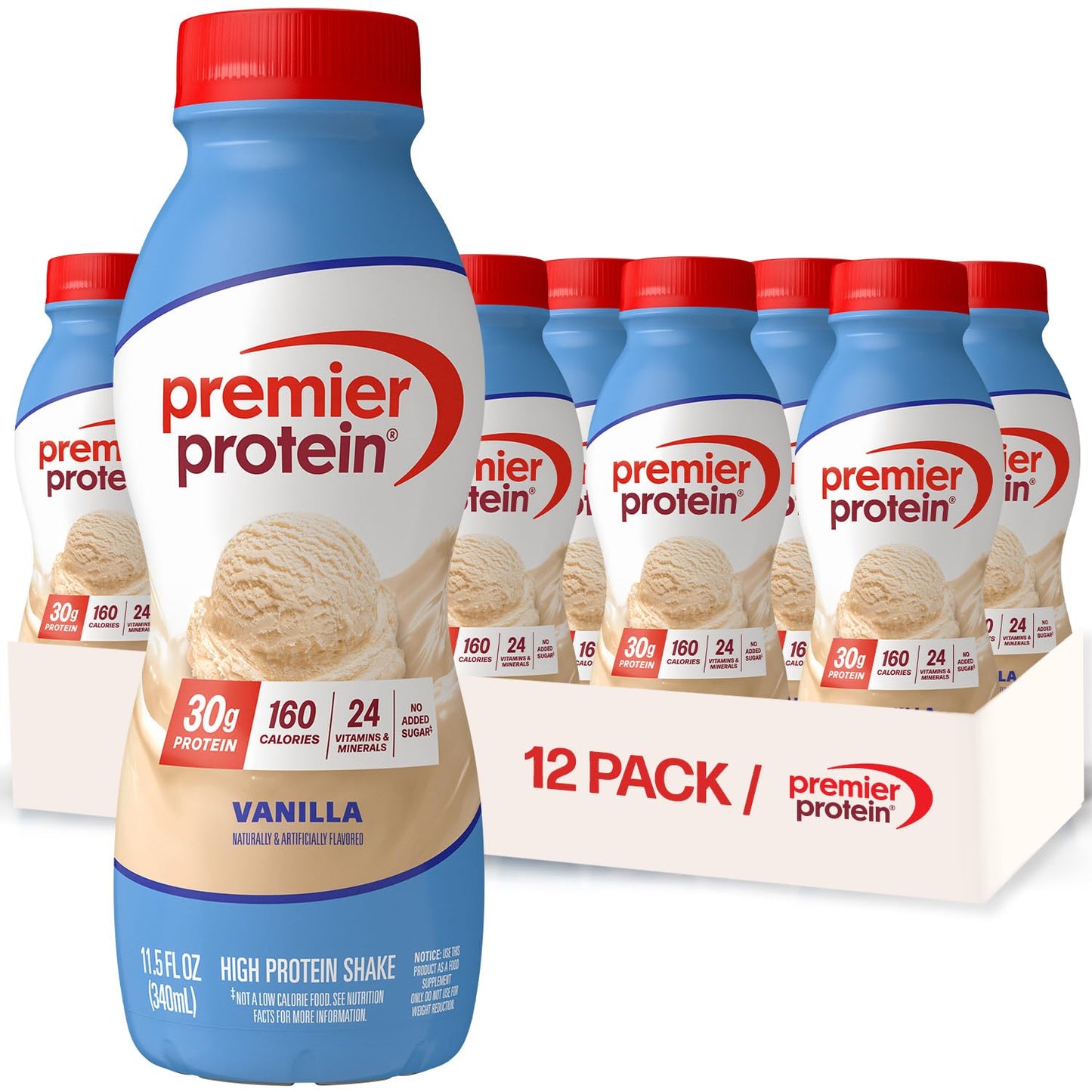 Premier Protein Shake, Chocolate, 30g High Protein, 12 Pack | 160 Calories, 24 Vitamins & Minerals, No Added Sugar, Supports Muscle Health, Gluten-Free, 11.5 oz