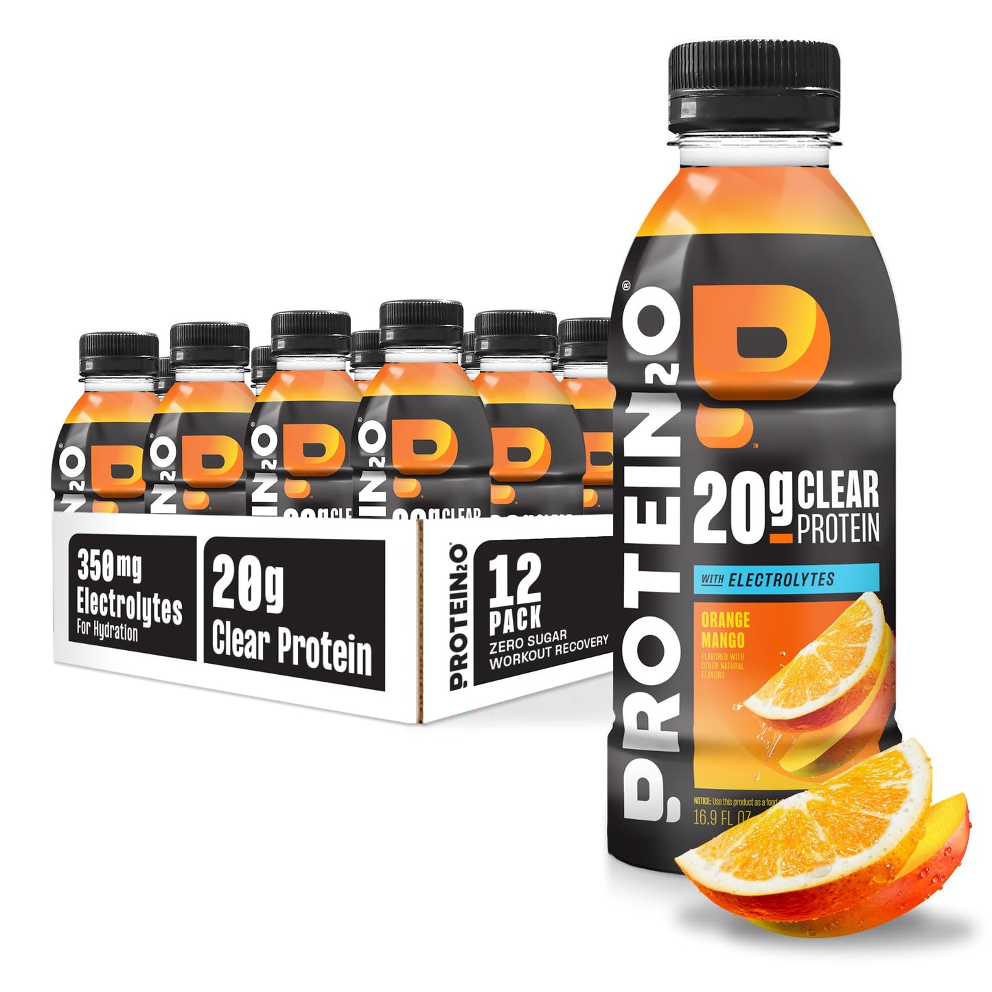 Protein2o Hydration Drink - 2-in-1 Liquid Clear Whey Protein Isolate and Electrolyte Drink - 20g Protein, Vitamins B5, B6 - Post-Workout Recovery - 16.9 Fl Oz - 12 Count Strawberry Watermelon