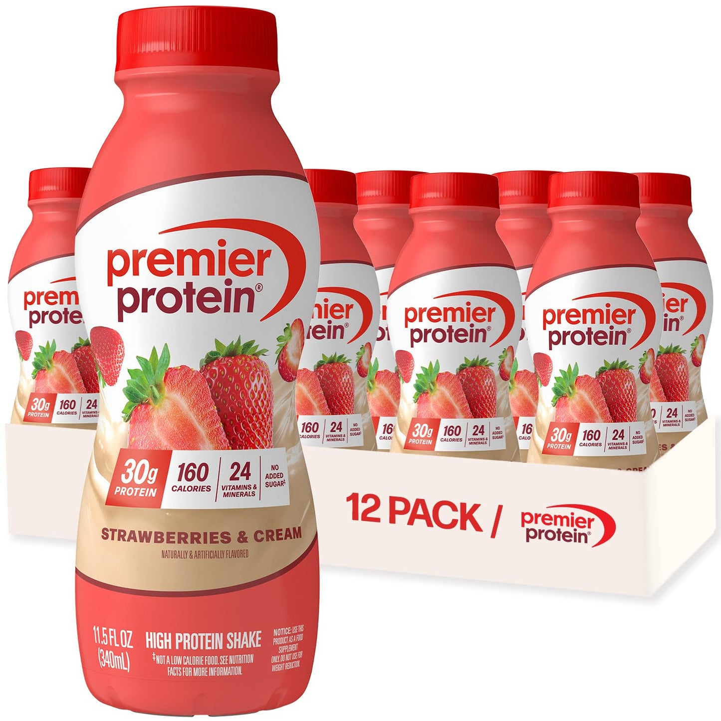 Premier Protein Shake, Chocolate, 30g High Protein, 12 Pack | 160 Calories, 24 Vitamins & Minerals, No Added Sugar, Supports Muscle Health, Gluten-Free, 11.5 oz