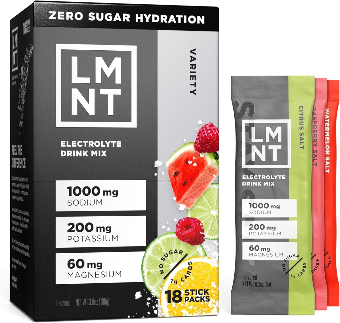 LMNT Zero Sugar Electrolytes - Raw Unflavored Salt | Drink Mix | 30-Count