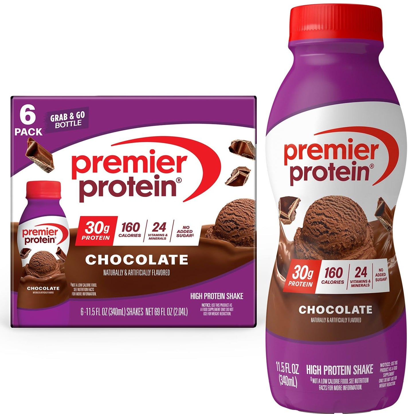 Premier Protein Shake, Chocolate, 30g High Protein, 12 Pack | 160 Calories, 24 Vitamins & Minerals, No Added Sugar, Supports Muscle Health, Gluten-Free, 11.5 oz