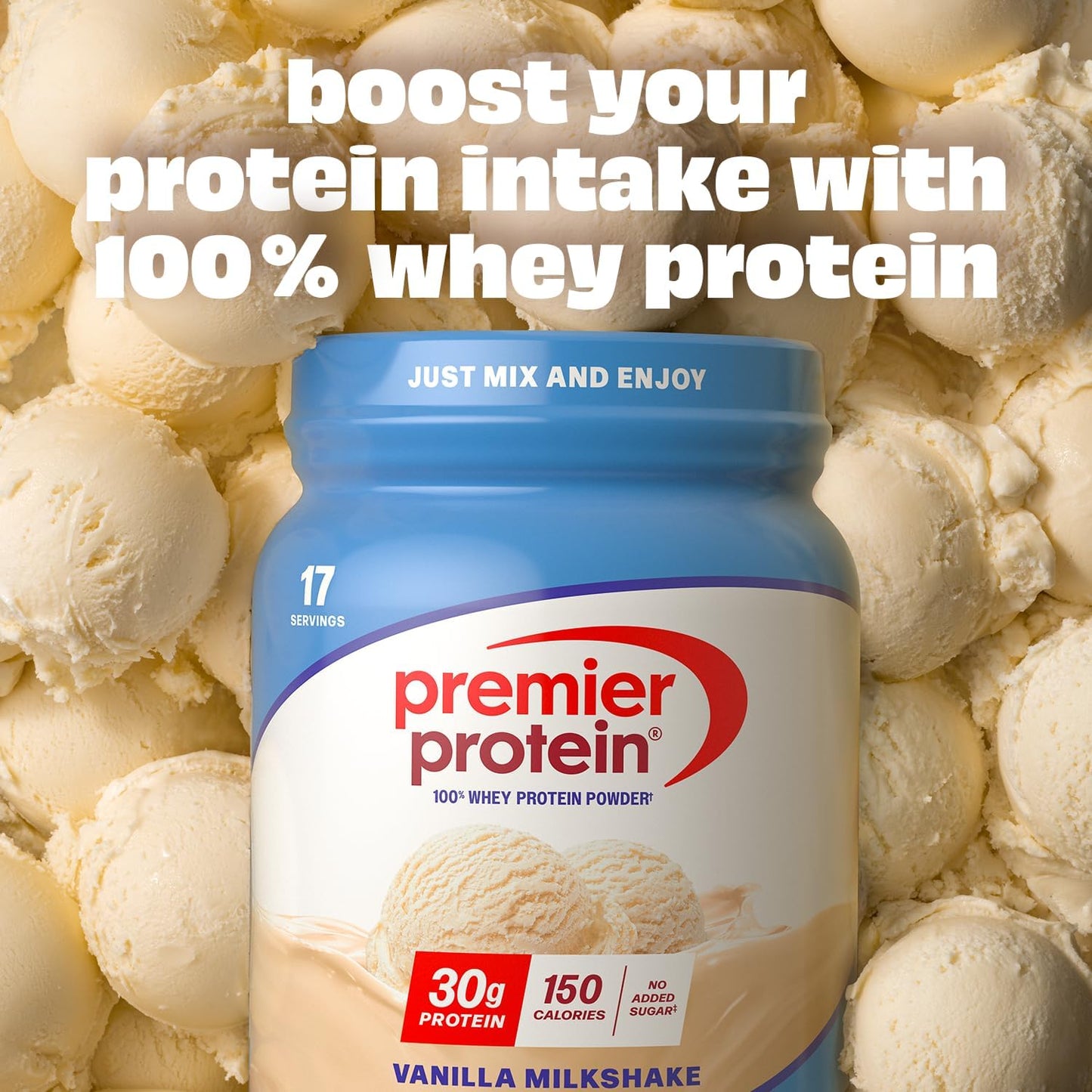 Premier Protein Powder, Vanilla, 100% Whey, 30g High Protein, 17 Servings | No Added Sugar, Supports Muscle Health, Soy & Gluten-Free, 1.5 lb