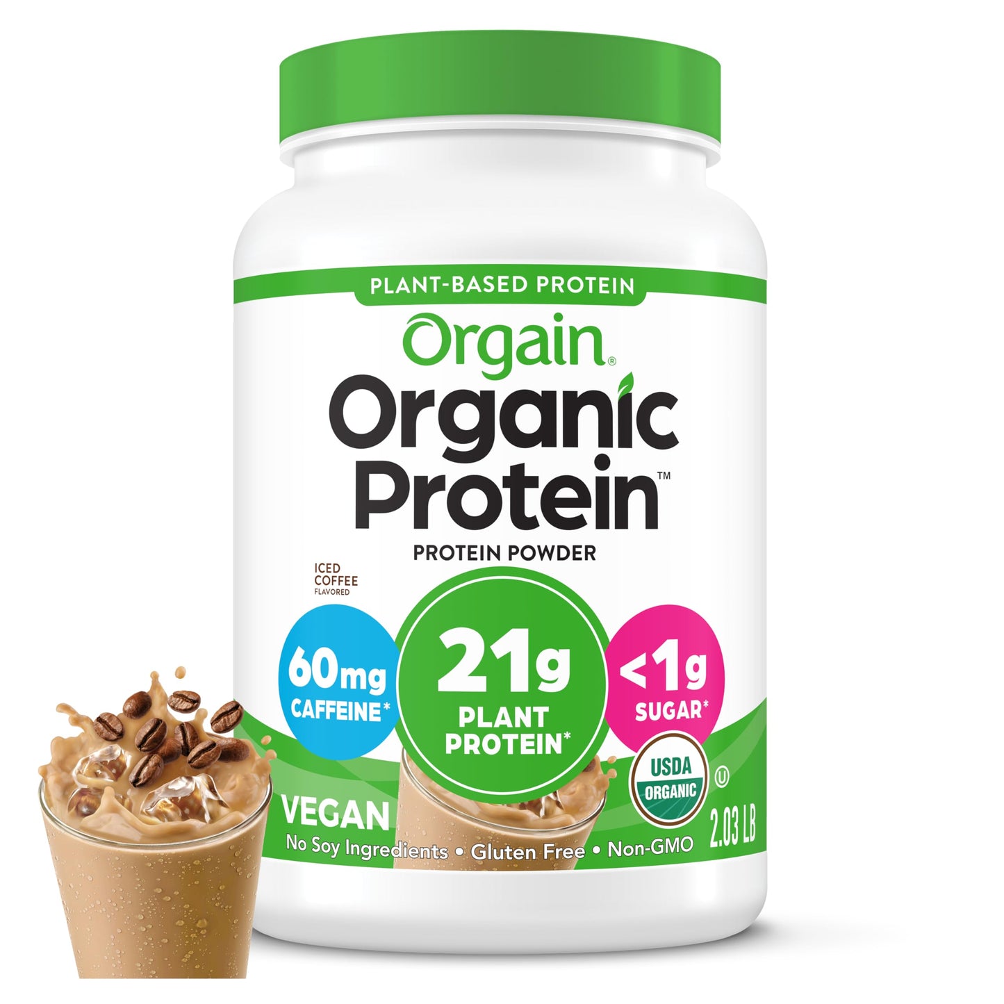 Orgain Organic Vegan Protein Powder, Vanilla Bean - 21g Plant Protein, 6g Prebiotic Fiber, No Lactose Ingredients, No Added Sugar, Non-GMO, for Shakes & Smoothies, 2.03 lb (Packaging May Vary)