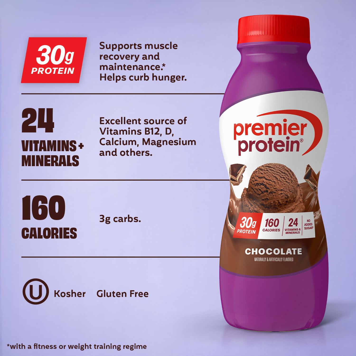Premier Protein Shake, Chocolate, 30g High Protein, 12 Pack | 160 Calories, 24 Vitamins & Minerals, No Added Sugar, Supports Muscle Health, Gluten-Free, 11.5 oz