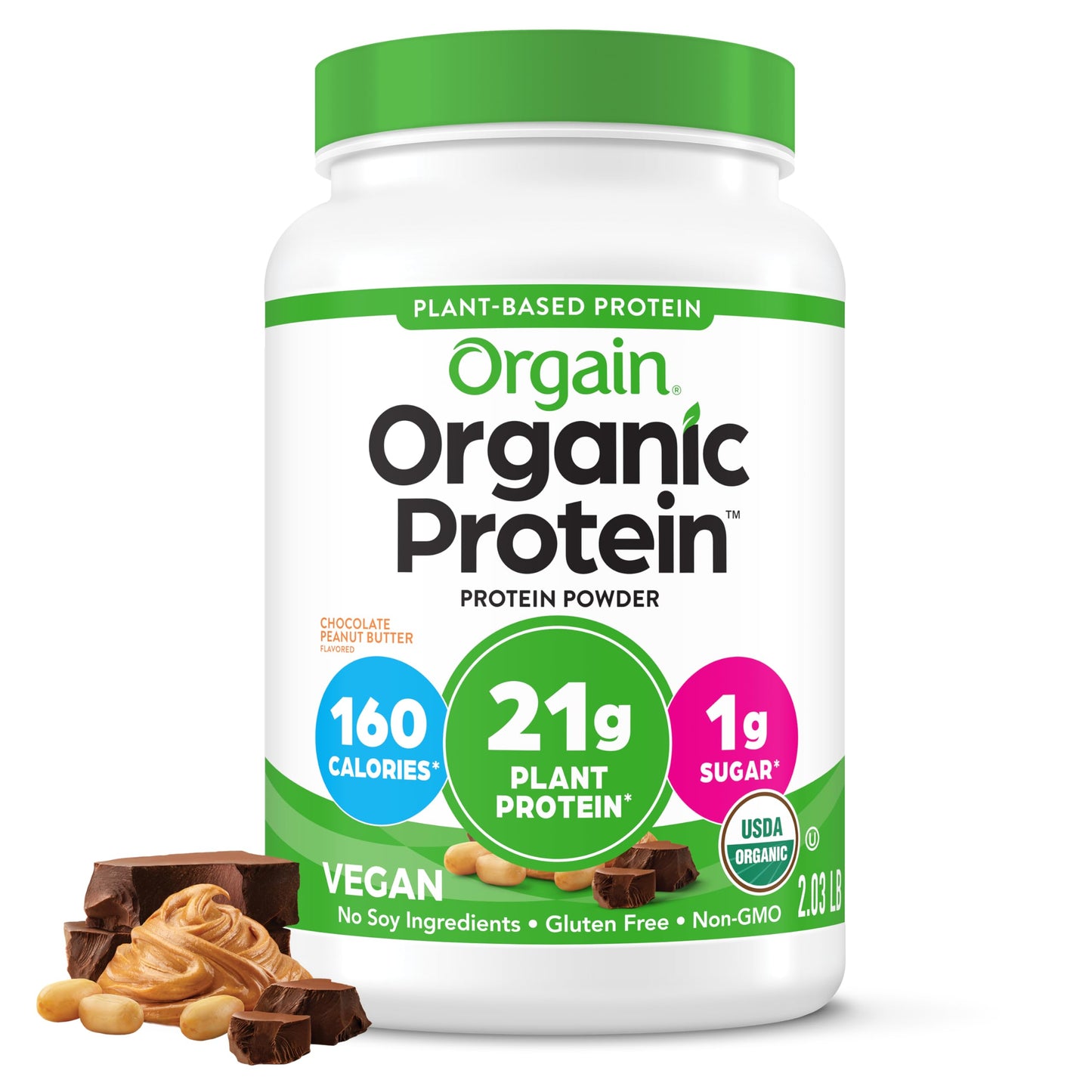 Orgain Organic Vegan Protein Powder, Vanilla Bean - 21g Plant Protein, 6g Prebiotic Fiber, No Lactose Ingredients, No Added Sugar, Non-GMO, for Shakes & Smoothies, 2.03 lb (Packaging May Vary)