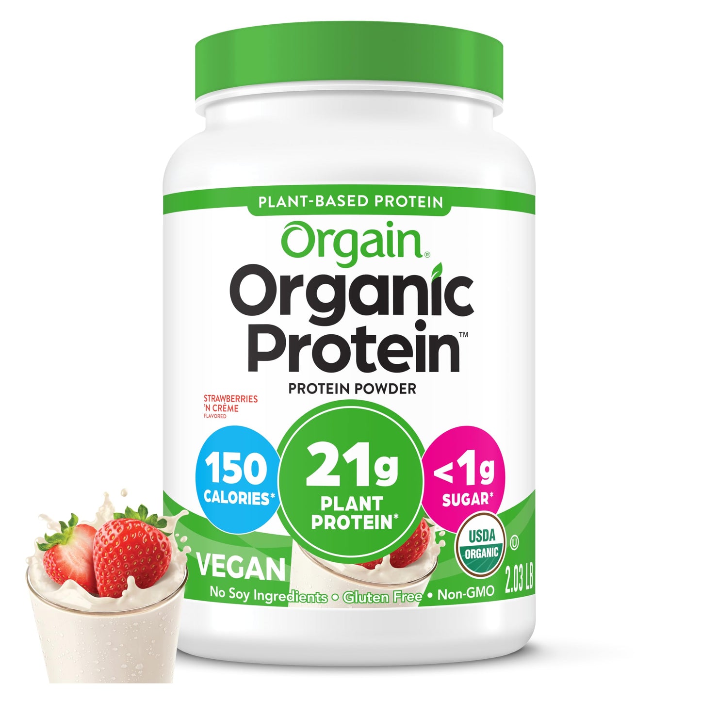 Orgain Organic Vegan Protein Powder, Vanilla Bean - 21g Plant Protein, 6g Prebiotic Fiber, No Lactose Ingredients, No Added Sugar, Non-GMO, for Shakes & Smoothies, 2.03 lb (Packaging May Vary)