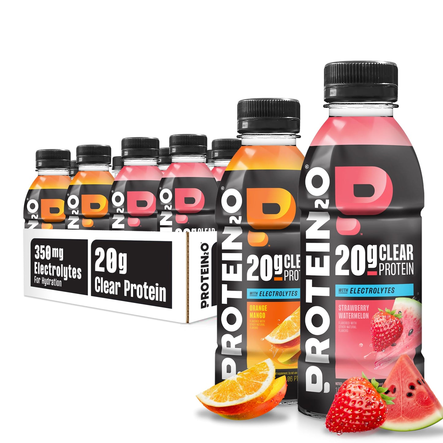Protein2o Hydration Drink - 2-in-1 Liquid Clear Whey Protein Isolate and Electrolyte Drink - 20g Protein, Vitamins B5, B6 - Post-Workout Recovery - 16.9 Fl Oz - 12 Count Strawberry Watermelon