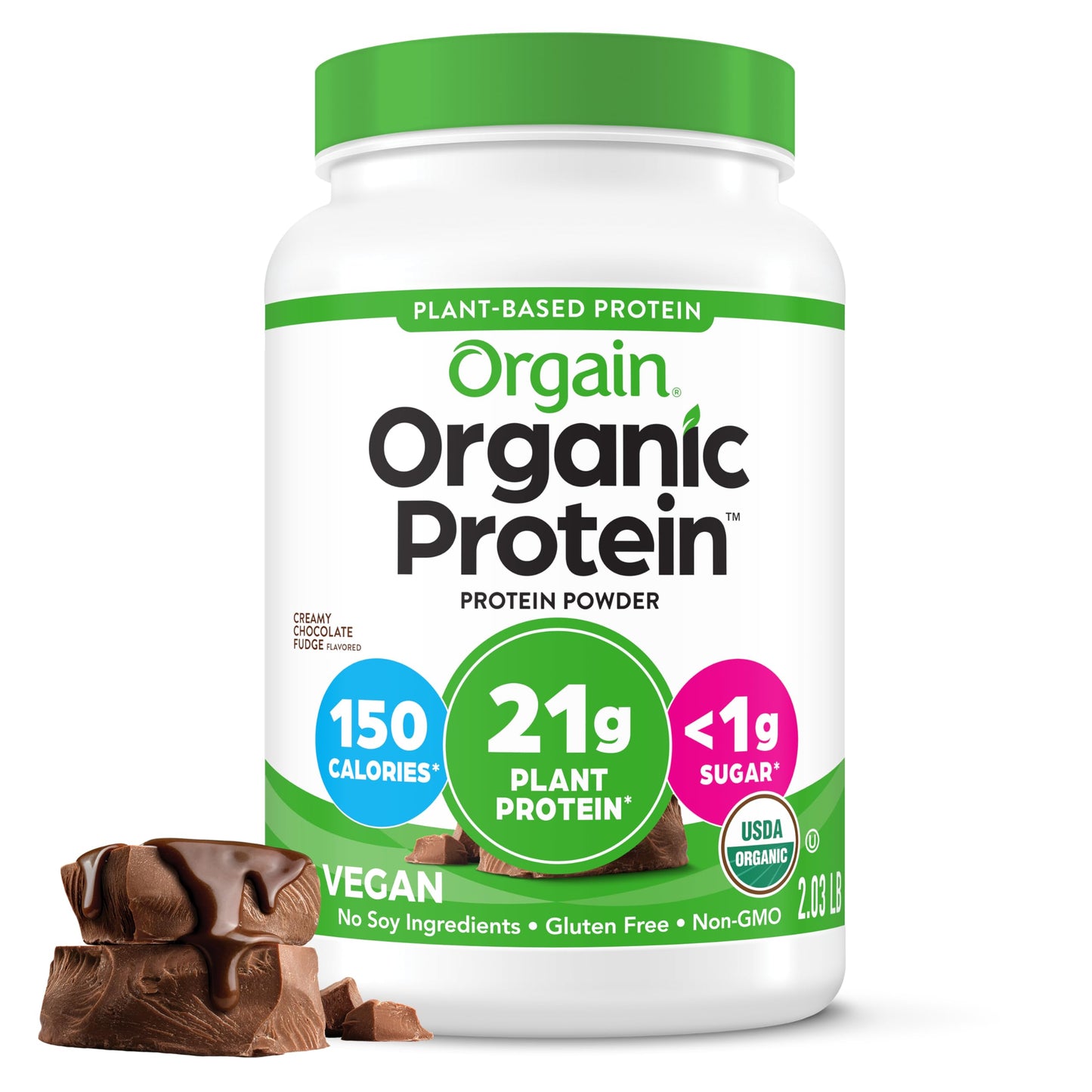Orgain Organic Vegan Protein Powder, Vanilla Bean - 21g Plant Protein, 6g Prebiotic Fiber, No Lactose Ingredients, No Added Sugar, Non-GMO, for Shakes & Smoothies, 2.03 lb (Packaging May Vary)