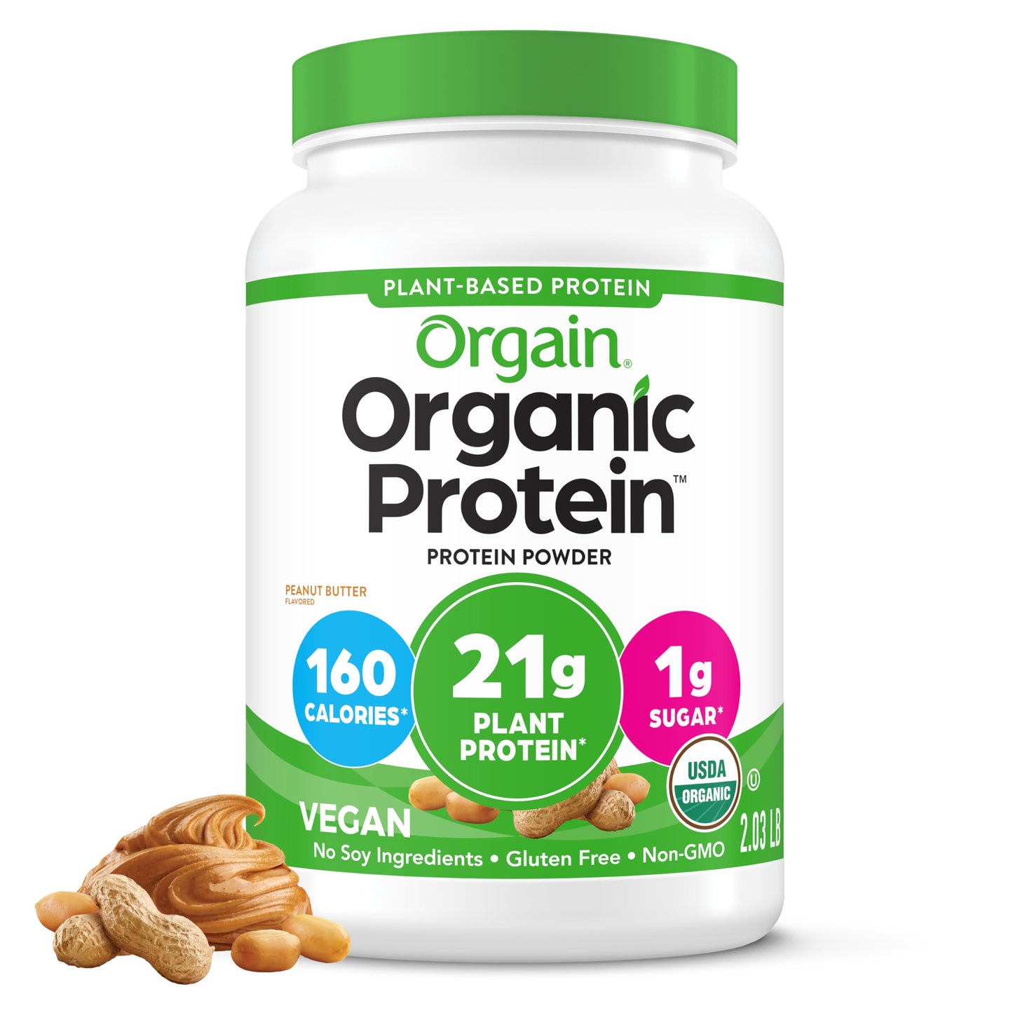 Orgain Organic Vegan Protein Powder, Vanilla Bean - 21g Plant Protein, 6g Prebiotic Fiber, No Lactose Ingredients, No Added Sugar, Non-GMO, for Shakes & Smoothies, 2.03 lb (Packaging May Vary)