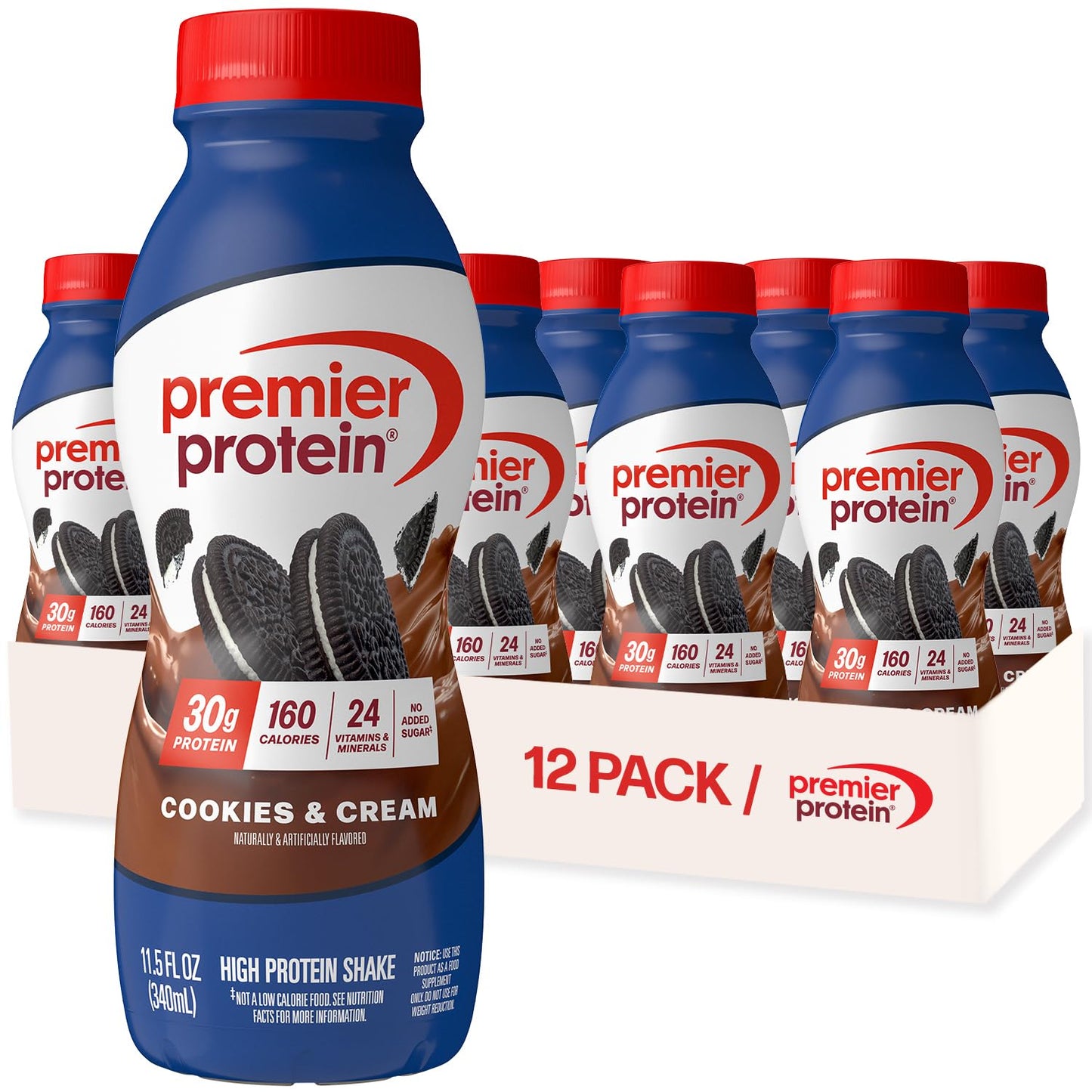 Premier Protein Shake, Chocolate, 30g High Protein, 12 Pack | 160 Calories, 24 Vitamins & Minerals, No Added Sugar, Supports Muscle Health, Gluten-Free, 11.5 oz