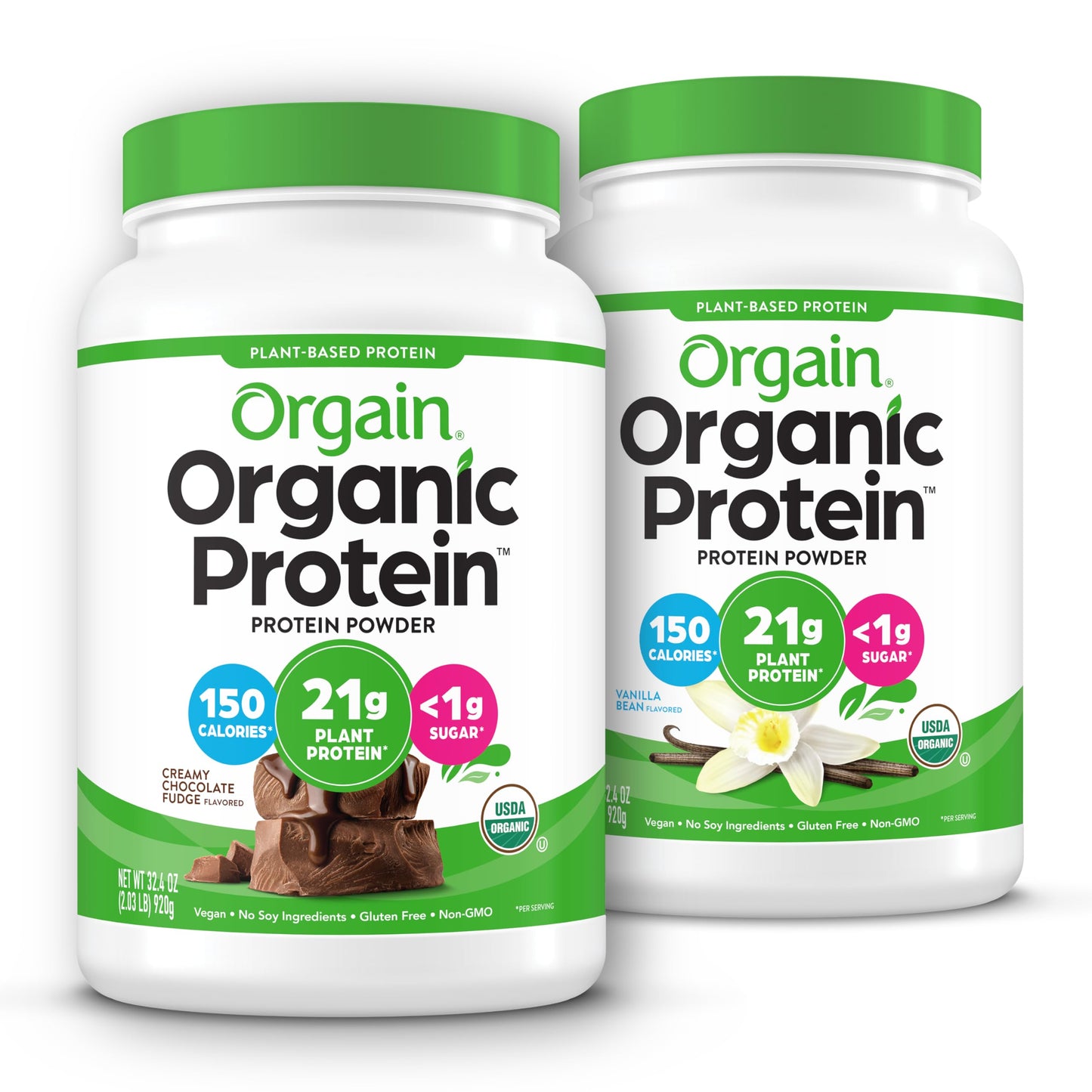 Orgain Organic Vegan Protein Powder, Vanilla Bean - 21g Plant Protein, 6g Prebiotic Fiber, No Lactose Ingredients, No Added Sugar, Non-GMO, for Shakes & Smoothies, 2.03 lb (Packaging May Vary)