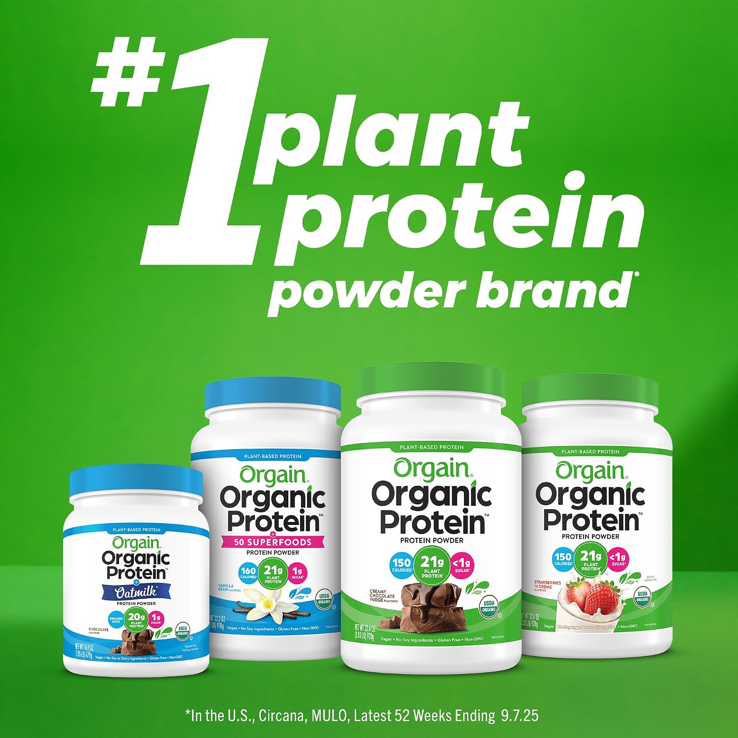 Orgain Organic Vegan Protein Powder, Vanilla Bean - 21g Plant Protein, 6g Prebiotic Fiber, No Lactose Ingredients, No Added Sugar, Non-GMO, for Shakes & Smoothies, 2.03 lb (Packaging May Vary)