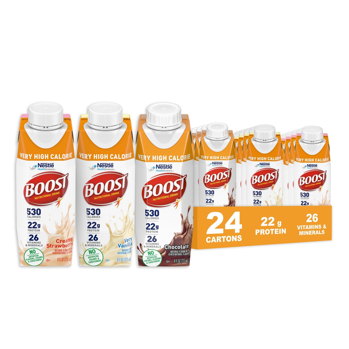 Boost Very High Calorie Very Vanilla Nutritional Drink – 22g Protein, 530 Nutrient Rich Calories, 8 Fl Oz (Pack of 24)