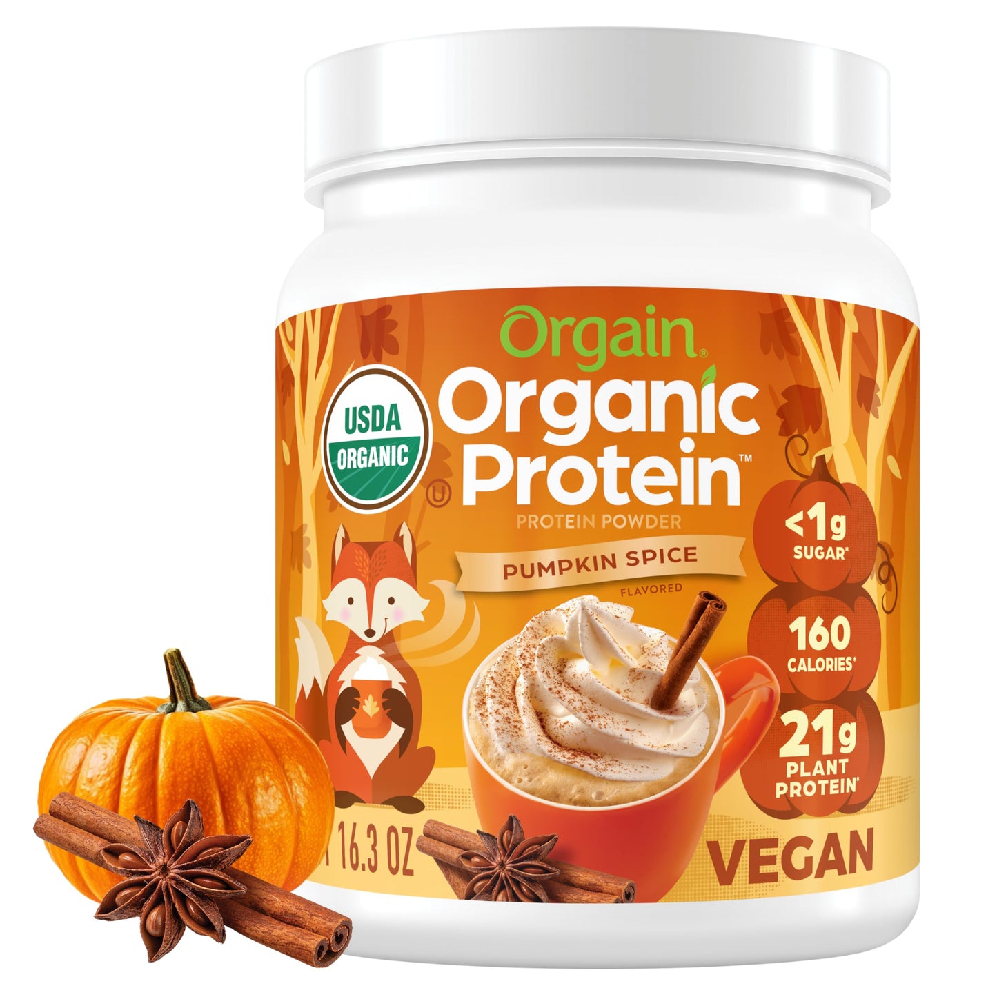 Orgain Organic Vegan Protein Powder, Vanilla Bean - 21g Plant Protein, 6g Prebiotic Fiber, No Lactose Ingredients, No Added Sugar, Non-GMO, for Shakes & Smoothies, 2.03 lb (Packaging May Vary)