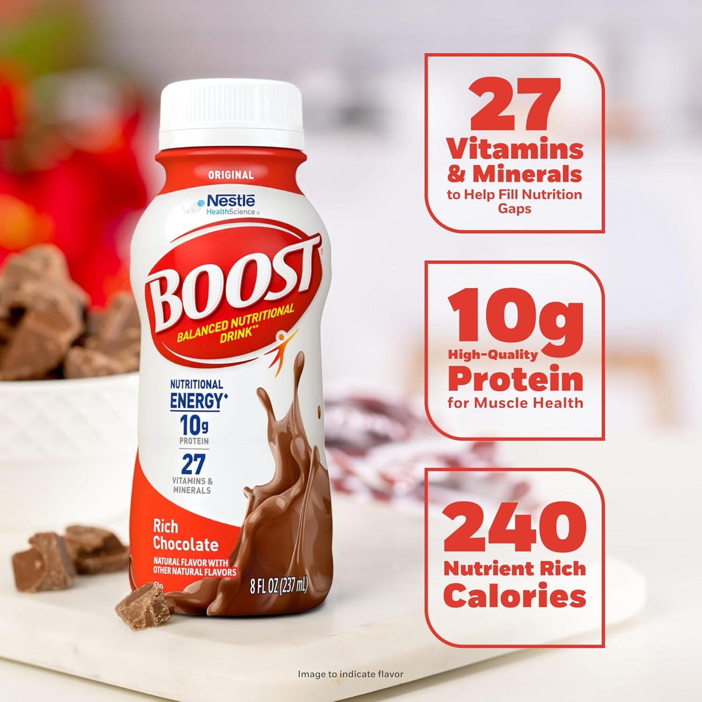 BOOST Original Ready to Drink Nutritional Drinks, Rich Chocolate, 8 Fl Oz Bottles (Pack of 24)