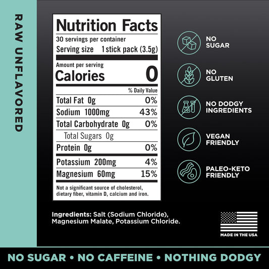 LMNT Zero Sugar Electrolytes - Raw Unflavored Salt | Drink Mix | 30-Count