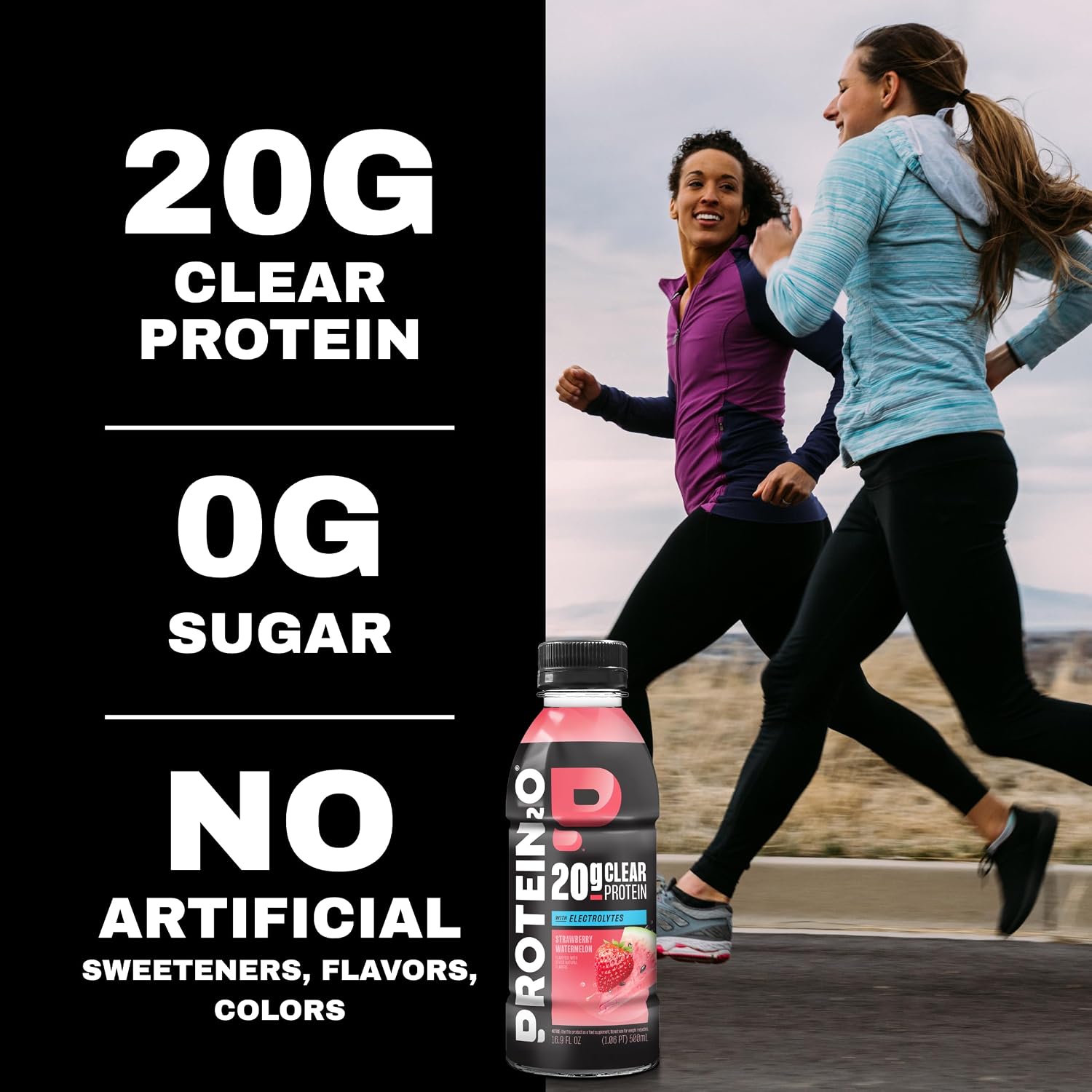 Protein2o Hydration Drink - 2-in-1 Liquid Clear Whey Protein Isolate and Electrolyte Drink - 20g Protein, Vitamins B5, B6 - Post-Workout Recovery - 16.9 Fl Oz - 12 Count Strawberry Watermelon