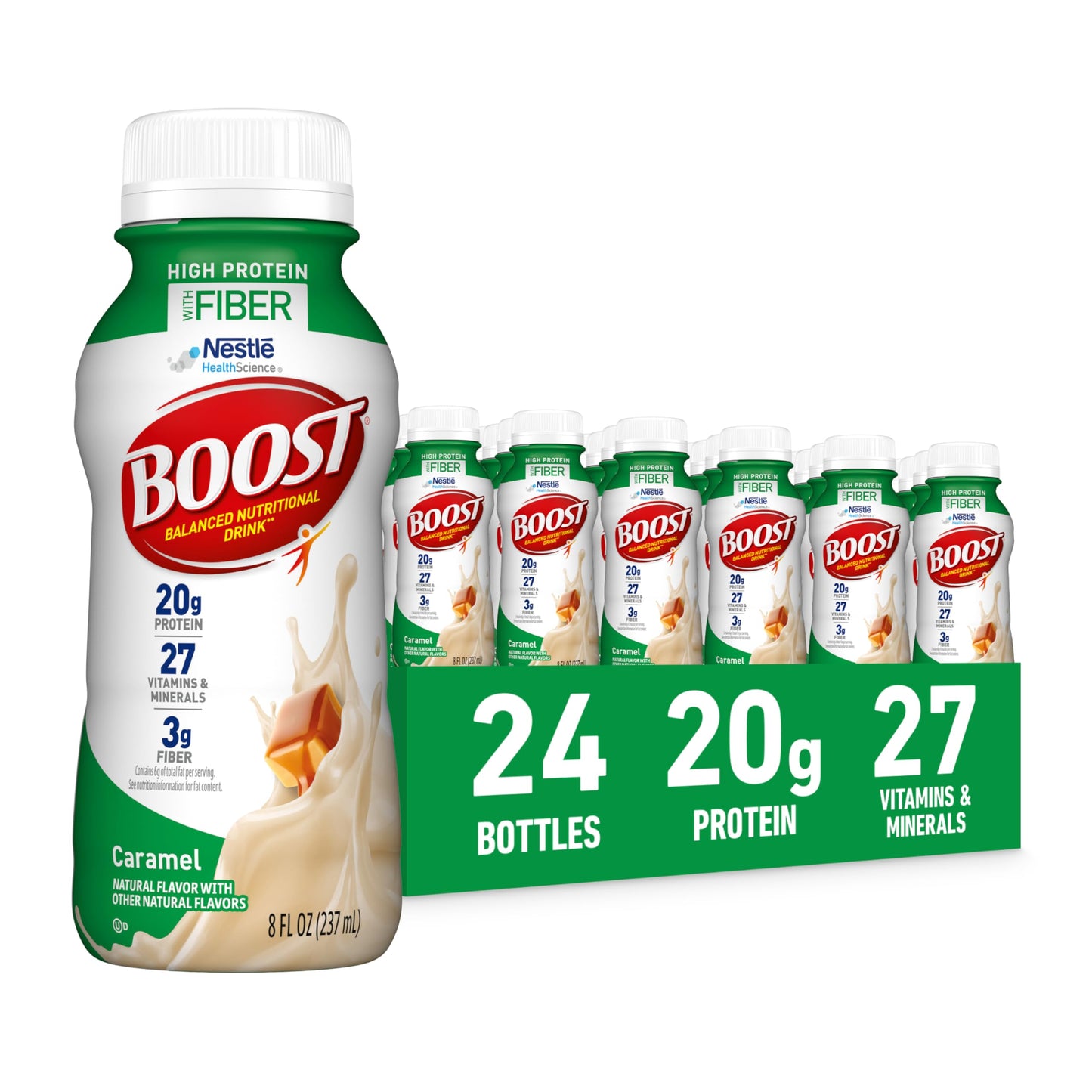 BOOST High Protein with Fiber Ready to Drink Complete Nutritional Drink, Rich Chocolate, 8 fl oz Bottle, 24 Pack